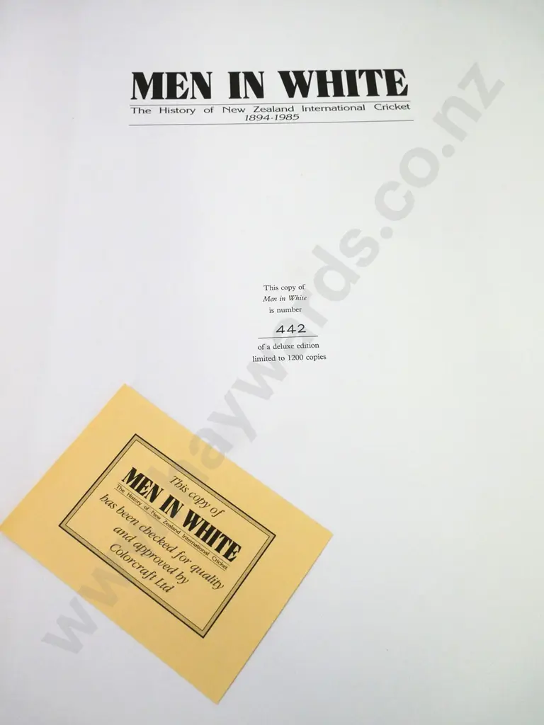 large volume in clamshell case - Men In White - New Zealand Cricket 1894-1985 limited edition #442/1200 Moa Pub. 1986 Image 1++