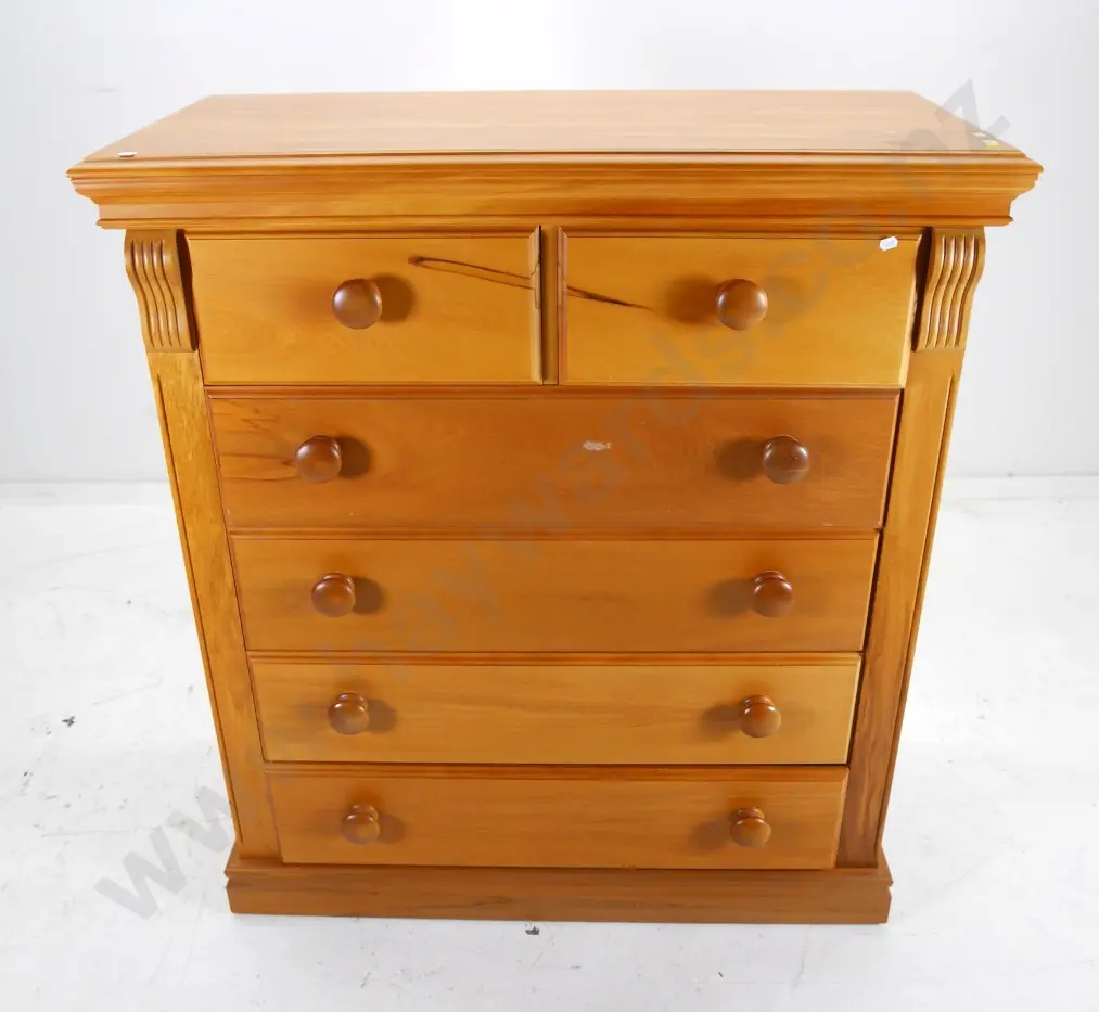 reproduction solid rimu Scotch chest with 6 drawers - some marking to finish on top H-1090 W-970 D-420 Image 1++