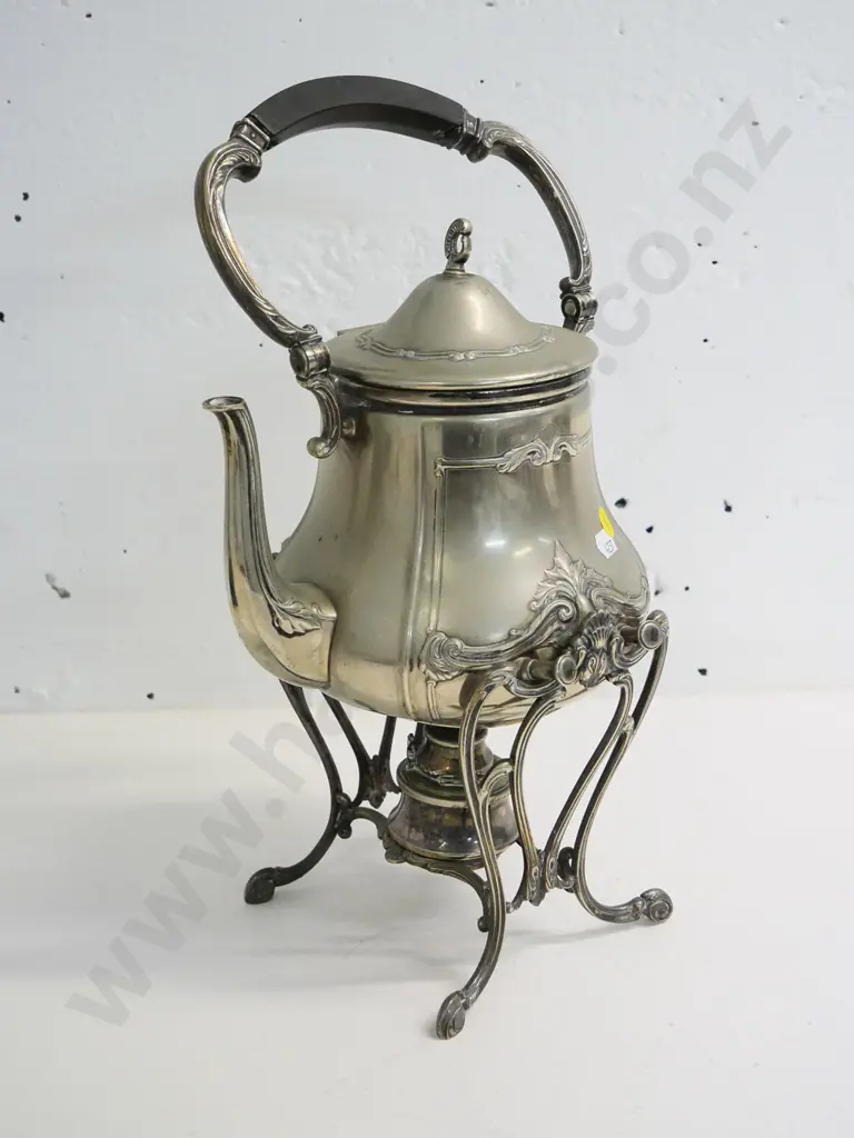 vintage spirit kettle with stand and burner- most silver plating has worn off. H-400 L-200 Image 1++