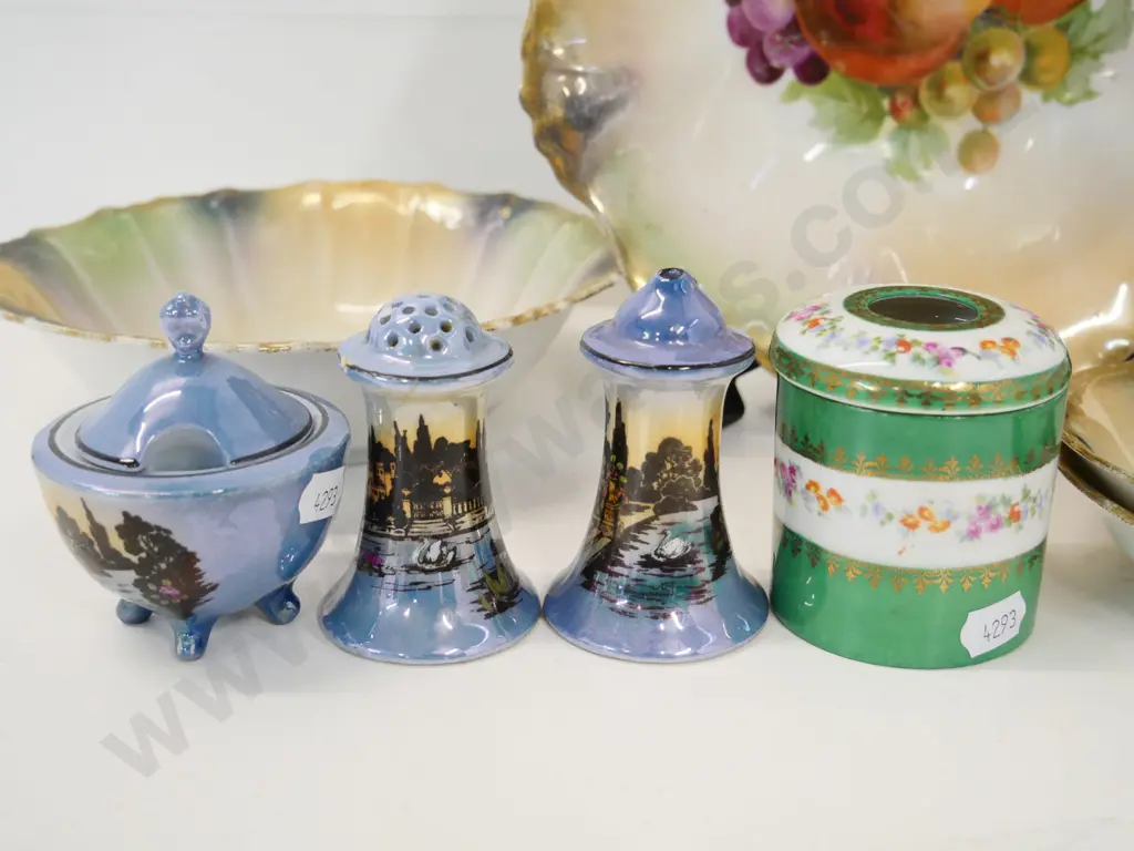 assorted Czech china - fruits pattern fruit set with 2 serving bowls, one plate missing, "The Manor" condiment set, etc. Image 1++