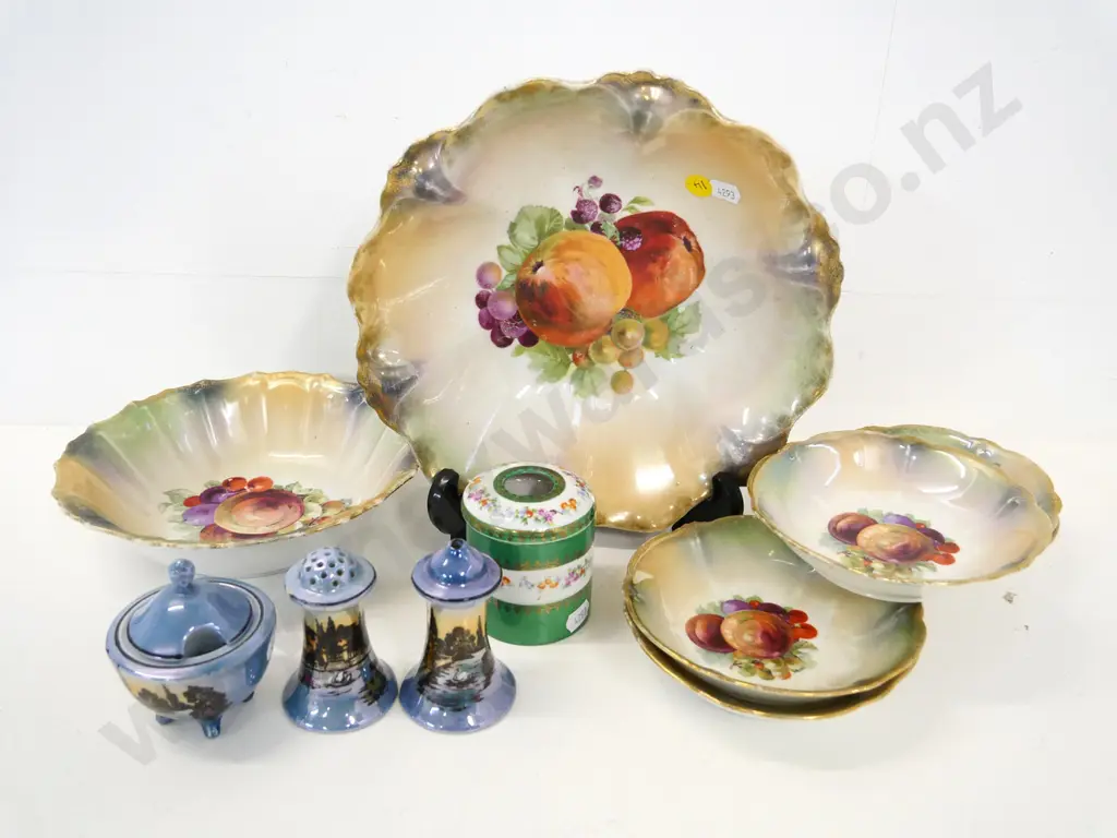 assorted Czech china - fruits pattern fruit set with 2 serving bowls, one plate missing, "The Manor" condiment set, etc. Image 1++