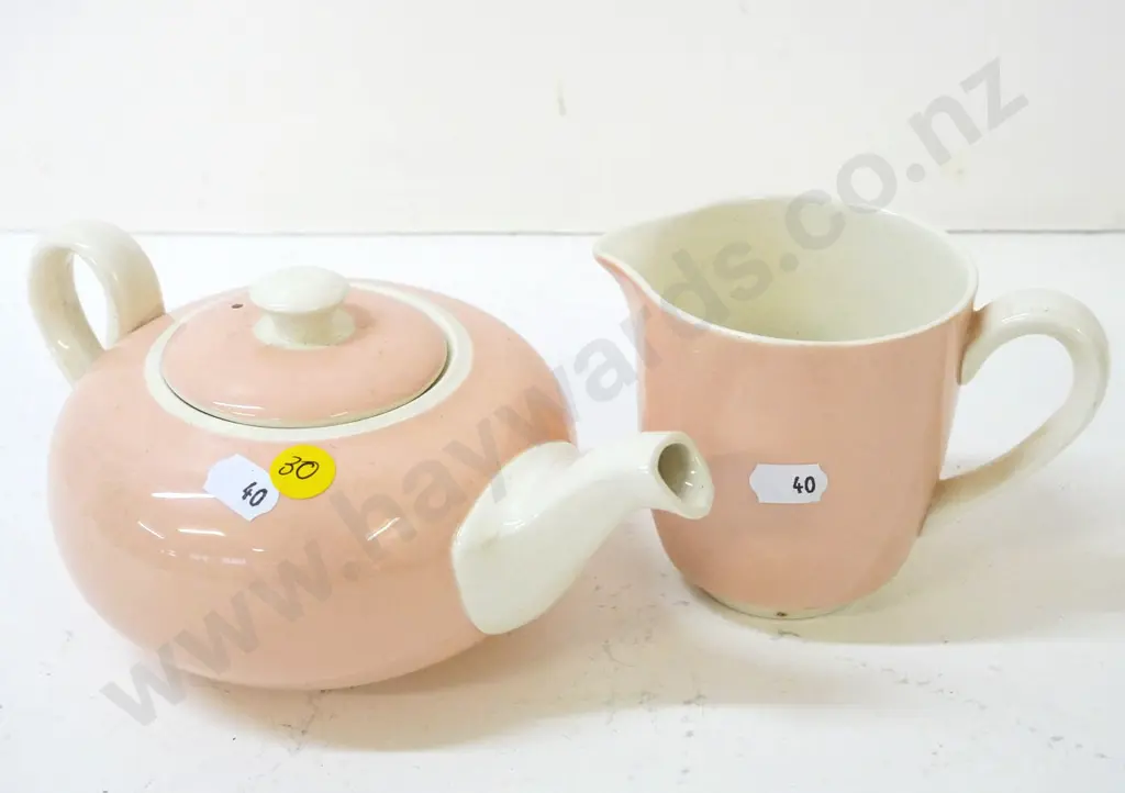 pink Poole small teapot and milk jug Image 1++
