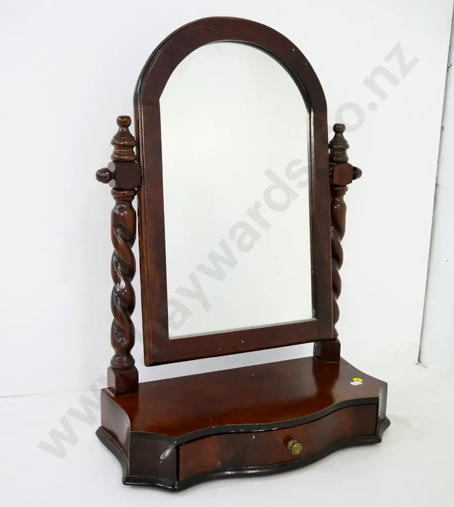 wooden dressing table mirror with jewellery drawer and barley twist supports, some white paint smears H-630 W-400 D-180 Image 1++