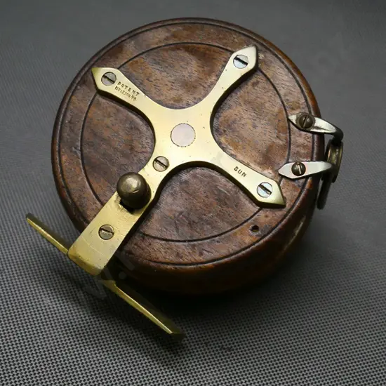 'Sun' wood and brass fly fishing reel - diameter 100
