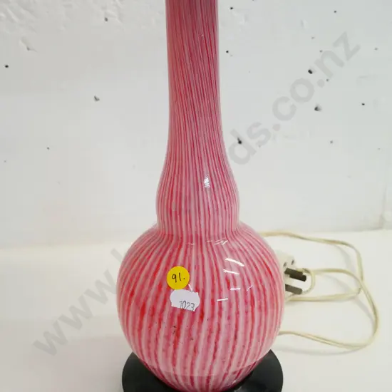 art glass table lamp with pleated shade - may be converted vase? Unstable base needs rewiring and longer feet H-480
