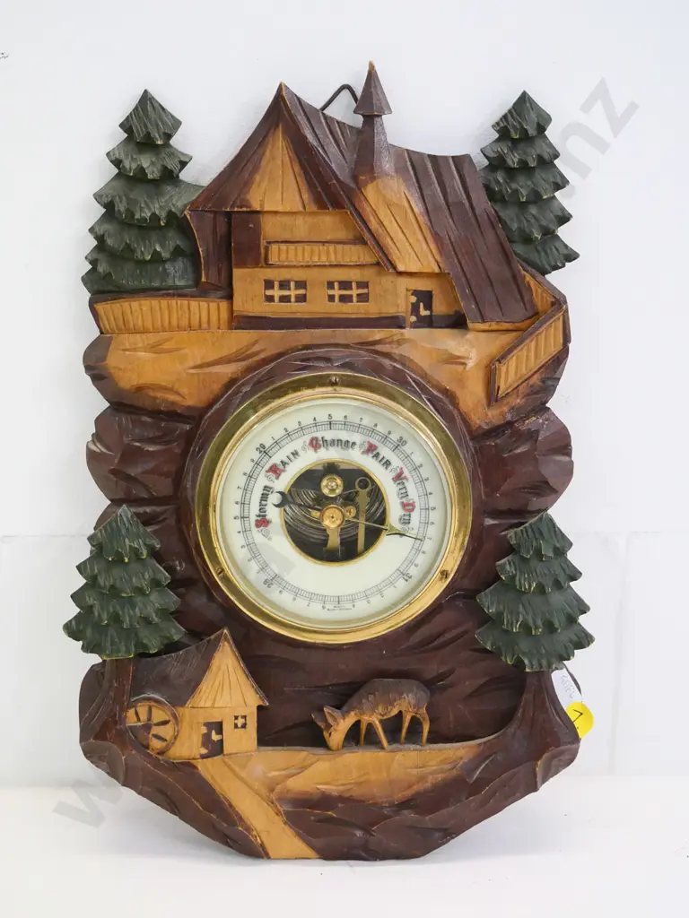 German wall barometer in carved and painted wood frame H-290 W-190 Image 1++
