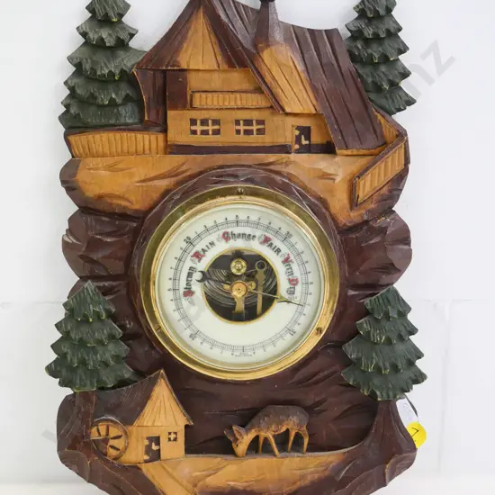 German wall barometer in carved and painted wood frame H-290 W-190