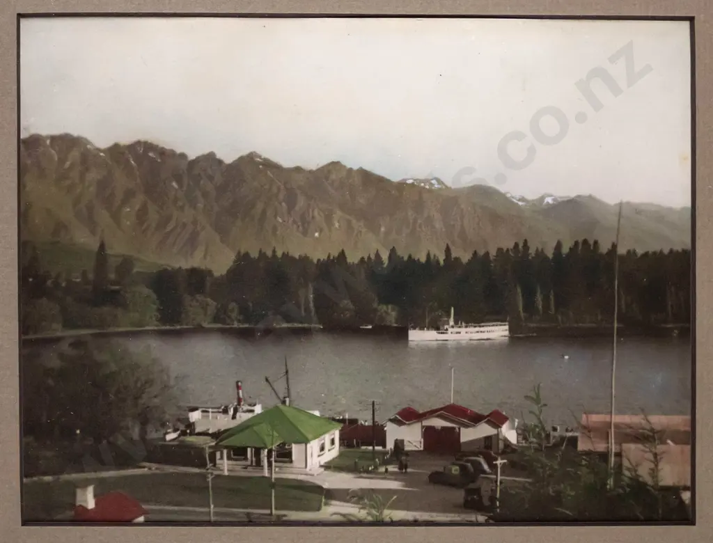 framed hand coloured photograph - early Queenstown H-150 W-200 Image 1++