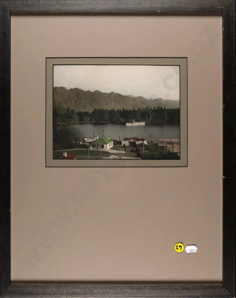 framed hand coloured photograph - early Queenstown H-150 W-200 Image 1++