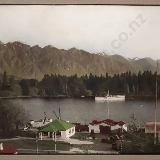 framed hand coloured photograph - early Queenstown H-150 W-200