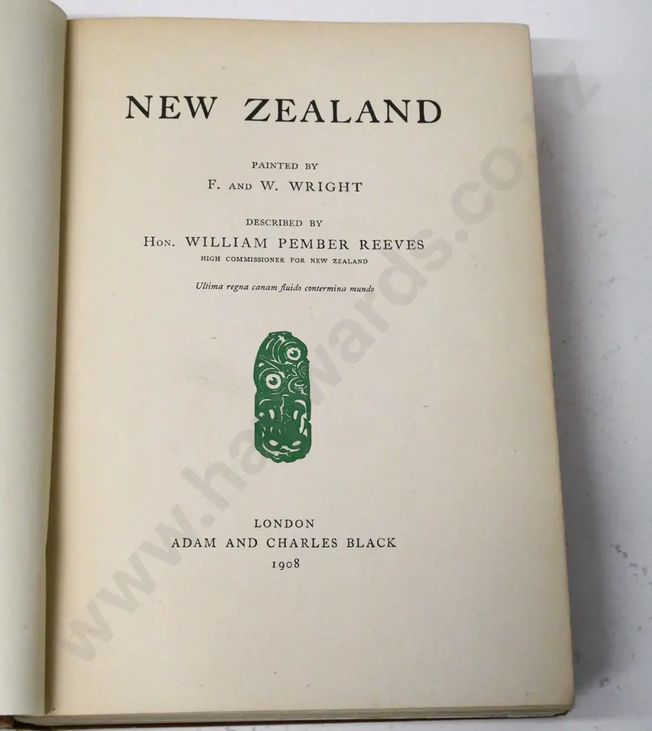 book - New Zealand Painted by F&W Wright, pub. Adam and Charles Black 1908, some foxing, wear / loosening to spine Image 1++