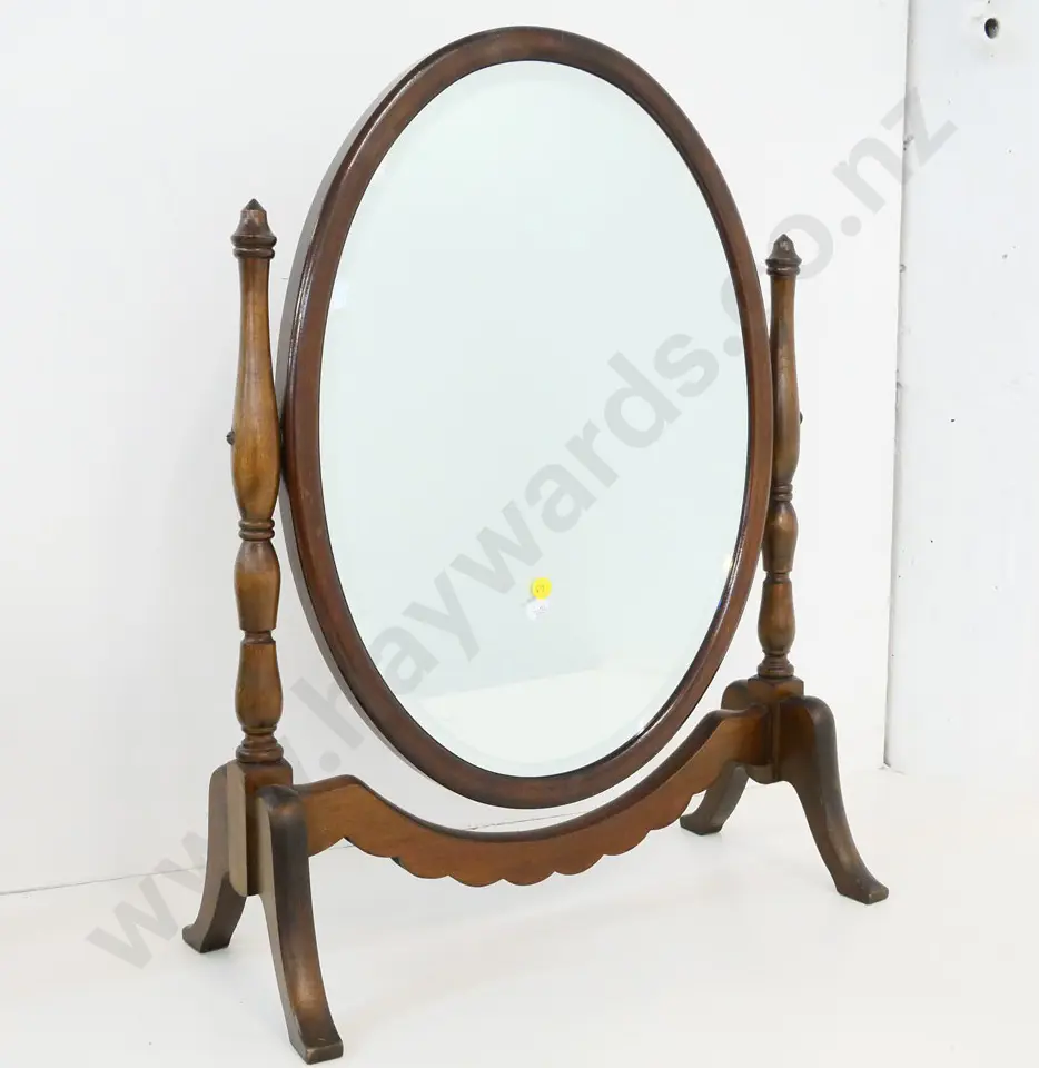 mahogany bevelled oval dressing table cheval mirror H-570 W-425 Image 1++