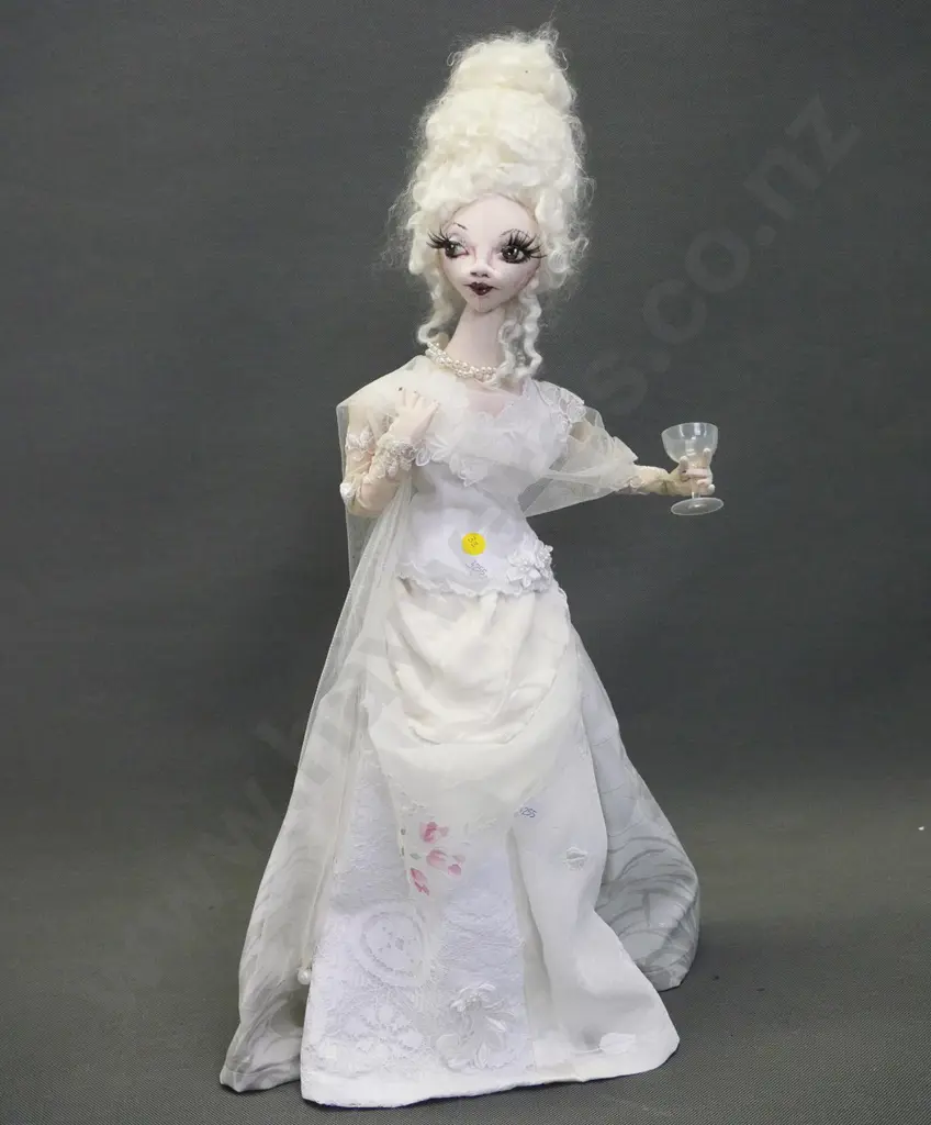 all-fabric doll in fancy dress with plastic champagne glass H-610 Image 1++