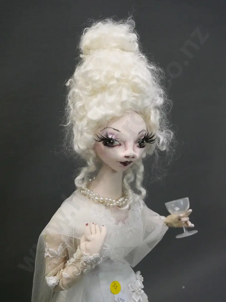 all-fabric doll in fancy dress with plastic champagne glass H-610 Image 1++