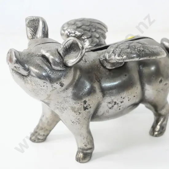 2-part cast metal money box - pig with wings H-130 L-190