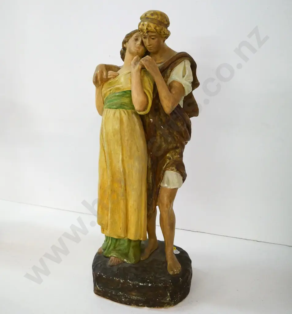 vintage painted plaster figure - man and woman - some paint loss H-500 Image 1++