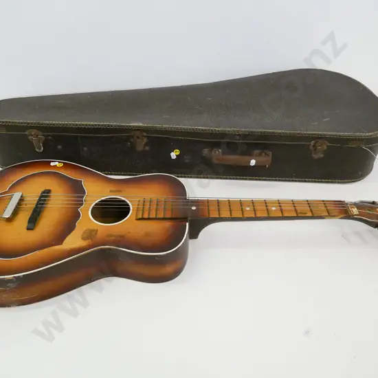 vintage Gallo Gallotone Champion acoustic guitar with case - small dents, wear and tear, small chip to nut