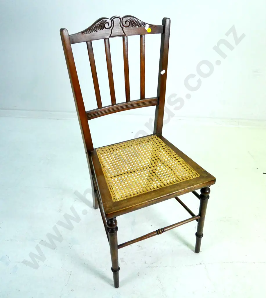 vintage mahogany slat-back occasional chair w/bergere cane seat, carved top rail H-860 W-370 D-380 Image 1++