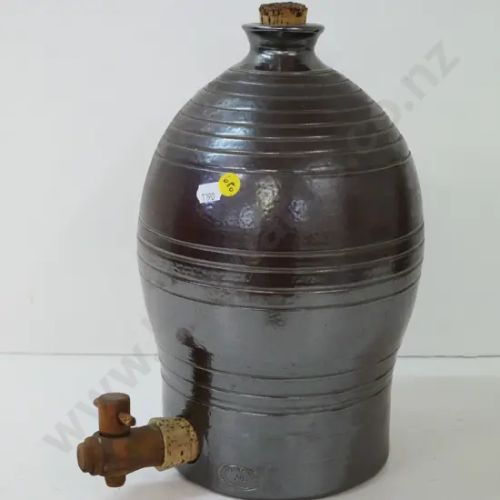 salt glazed stoneware narrow mouth jug with wooden dispensing tap H-330 Diameter 180