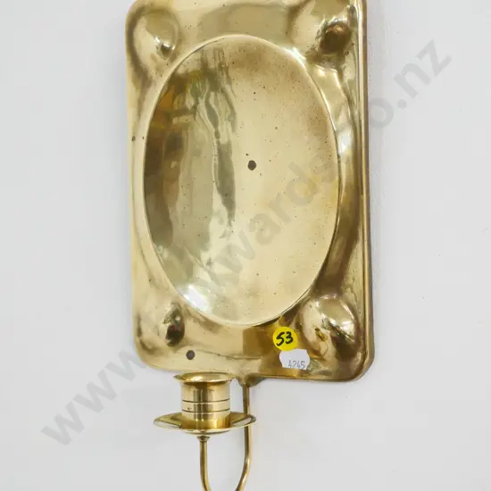 pressed brass single candle wall sconce - marked Peter Jensen / Made in Denmark H-228 W-115