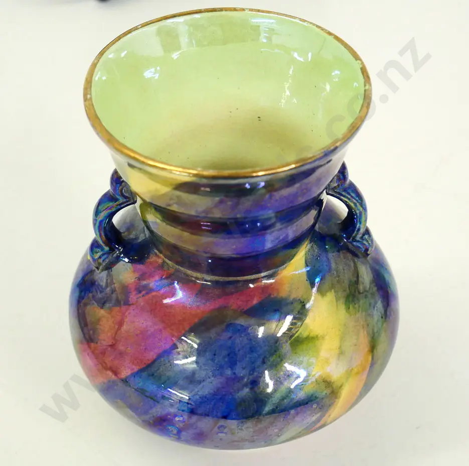 2 pieces of Maling china - double handled lustre vase H-160 D-130 and a hand-painted dish Image 1++
