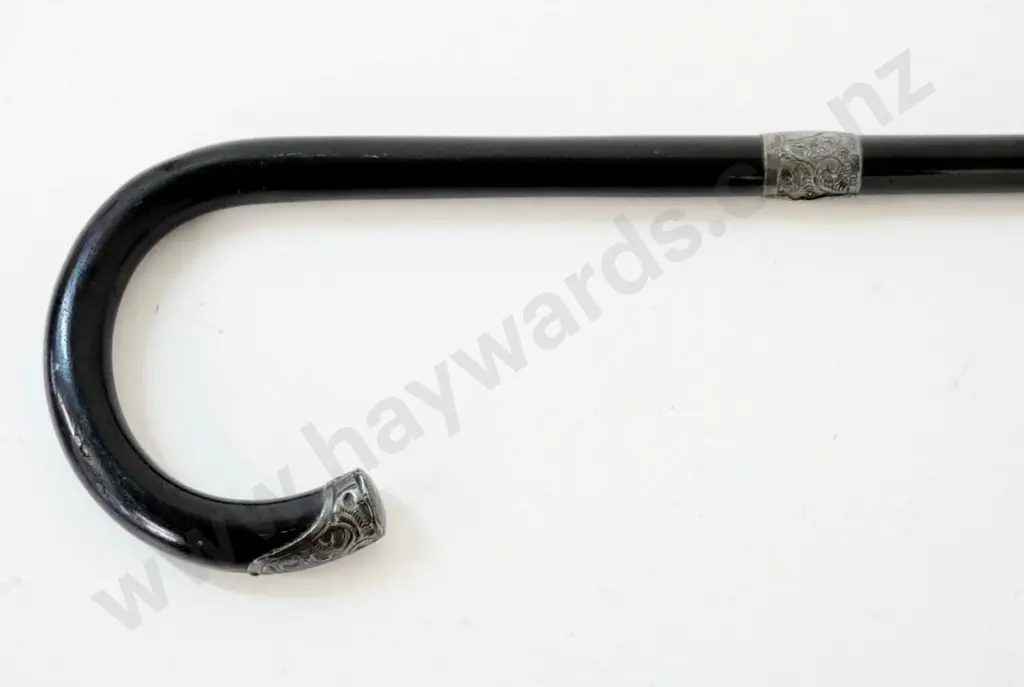 ebony walking cane with sterling silver band Image 1++