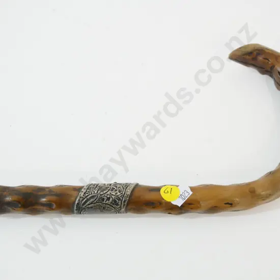silver (plated? no marks) mounted briar walking stick