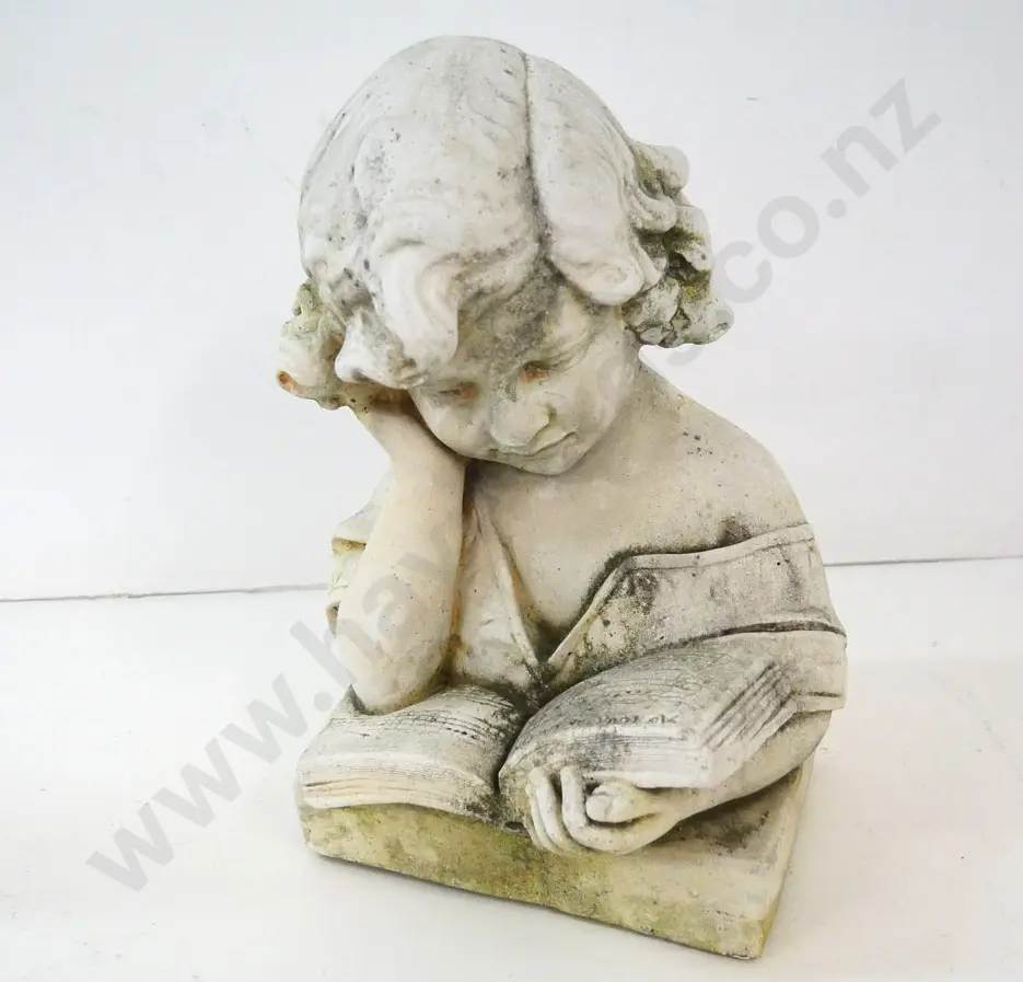 heavy concrete or composite bust - girl reading a book H-350 W-200 D-150 Image 1++