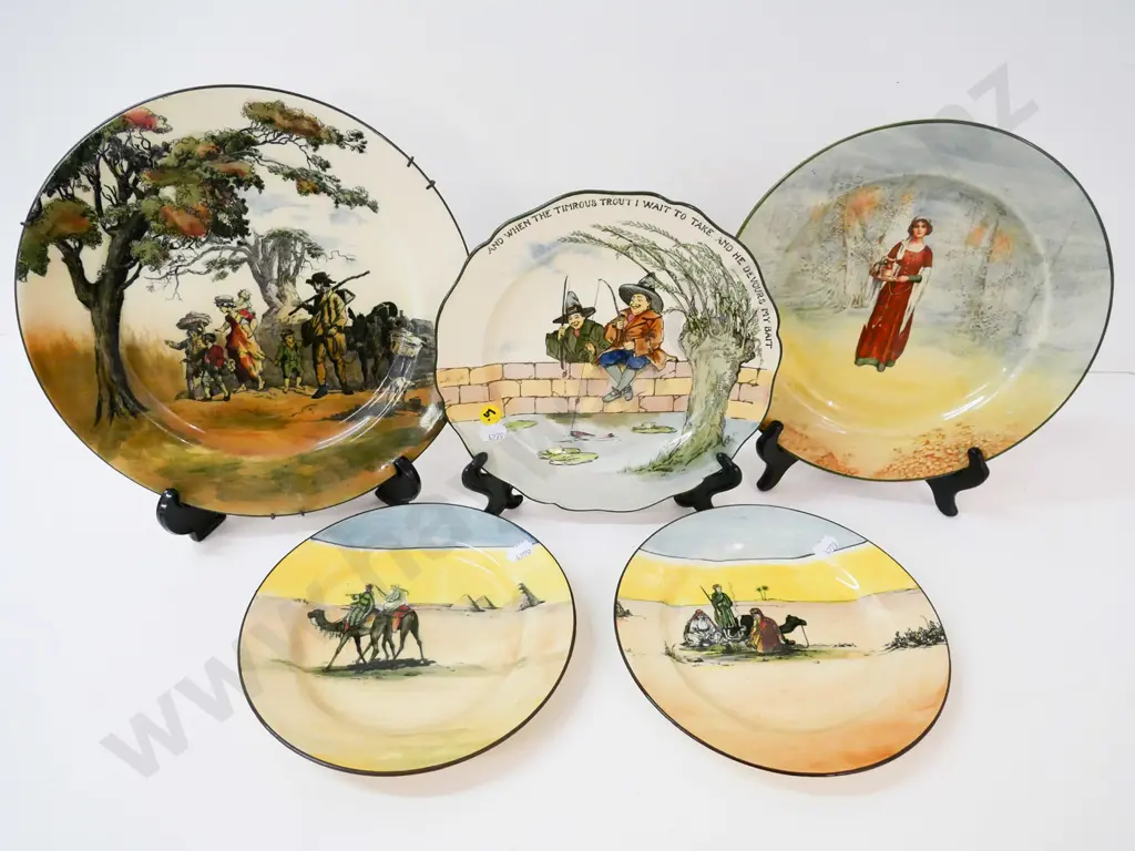 5 Royal Doulton cabinet plates - Katherine, Old English scenes D-265, Desert scenes, Gallant Fishers Image 1++
