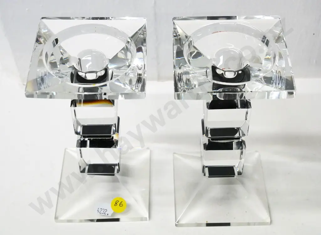 pair of faceted crystal candlesticks with fitted boxes, no maker's marks H-160 Image 1++
