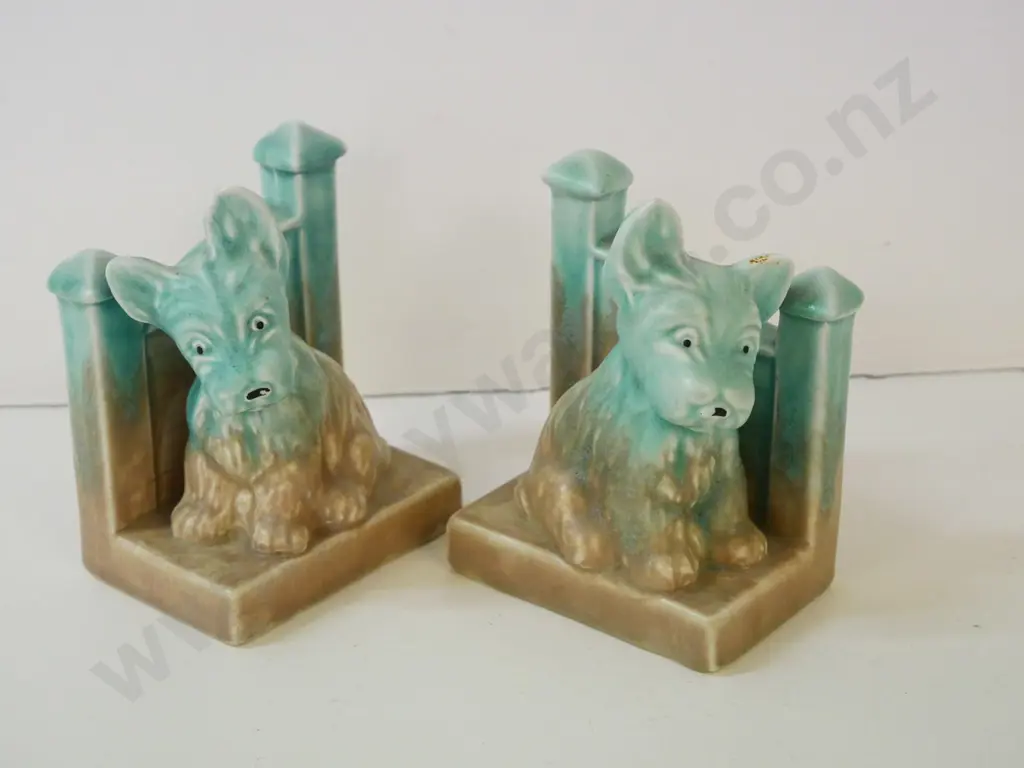 pair of English china Scottie dog book ends H150 W120 - under-glaze fault to ear of one, crack to base of other Image 1++