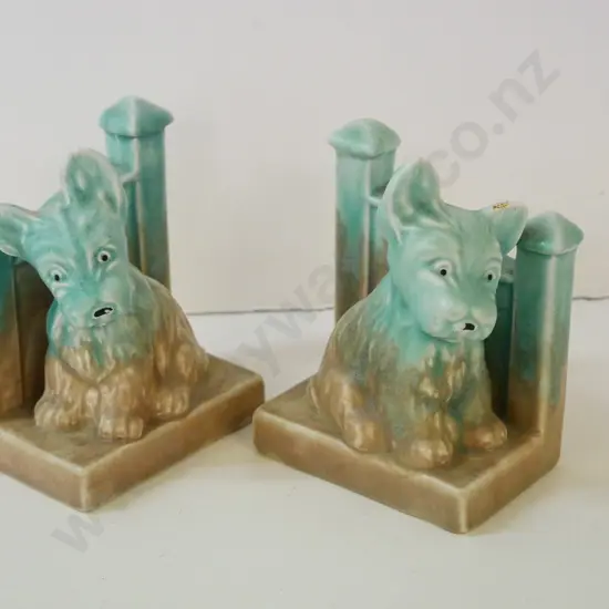 pair of English china Scottie dog book ends H150 W120 - under-glaze fault to ear of one, crack to base of other