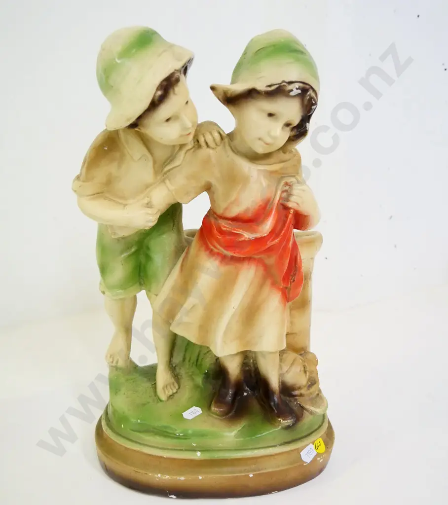 hand painted plaster figure of 2 children - minor paint loss. H-400 Image 1++