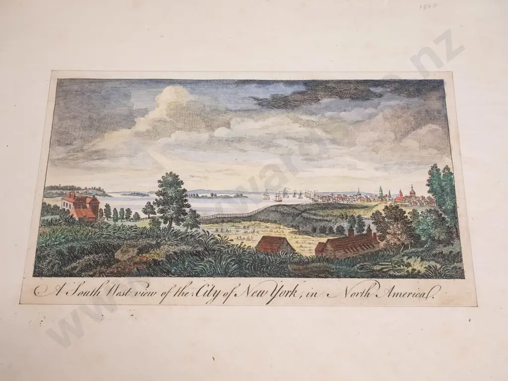3 antique hand-coloured prints - city of New York, unidentified (New York?) & Monmouth Shire H-240 W-160 - foxing to all Image 1++
