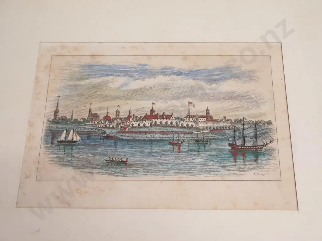 3 antique hand-coloured prints - city of New York, unidentified (New York?) & Monmouth Shire H-240 W-160 - foxing to all Image 1++