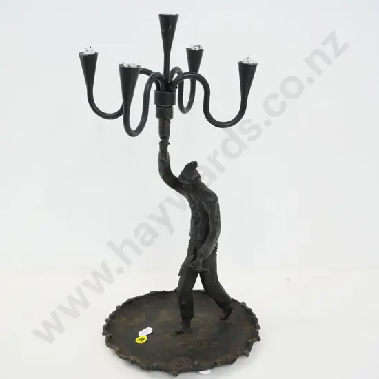 cast metal figural 5-candle removable candelabra, to fit narrow tapers. H-400