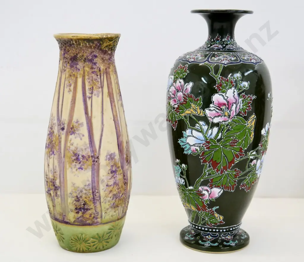 2 vases - one Czech Amphora and one oriental floral H-250 Image 1++