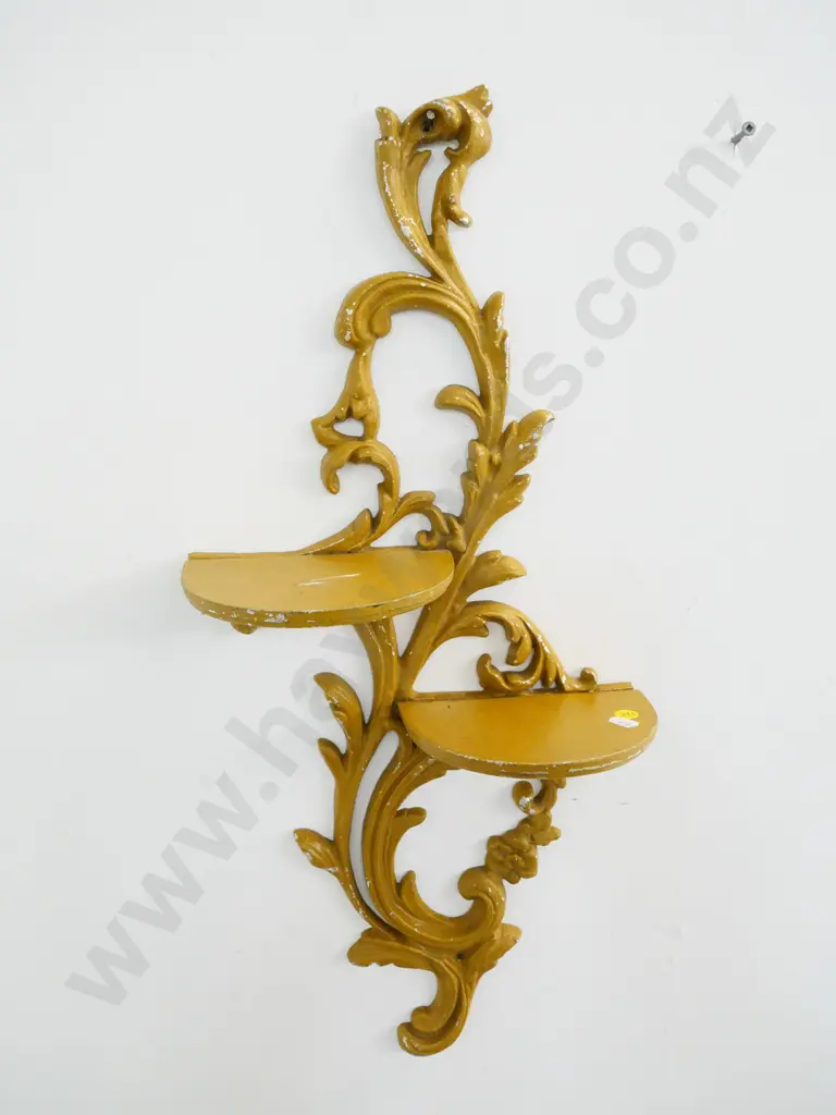 cast aluminium 2-shelf scroll pattern wall display shelf - chipping to paint H-610 Image 1++