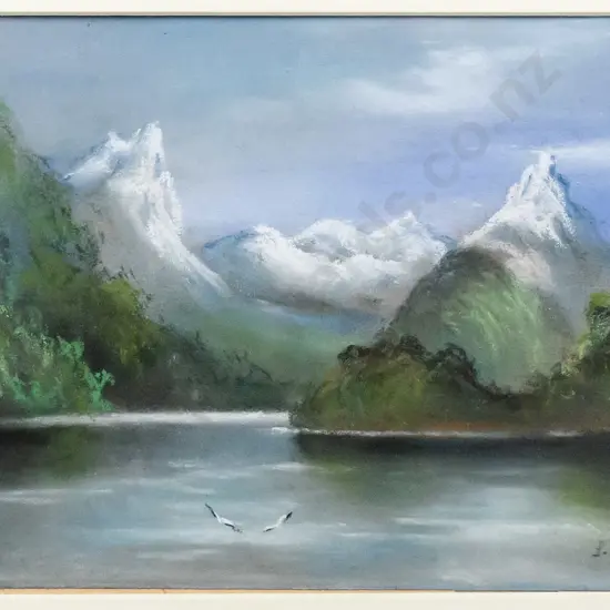 L Hollobon 1916 - framed watercolour - lake and mountain scene H-145 W-195