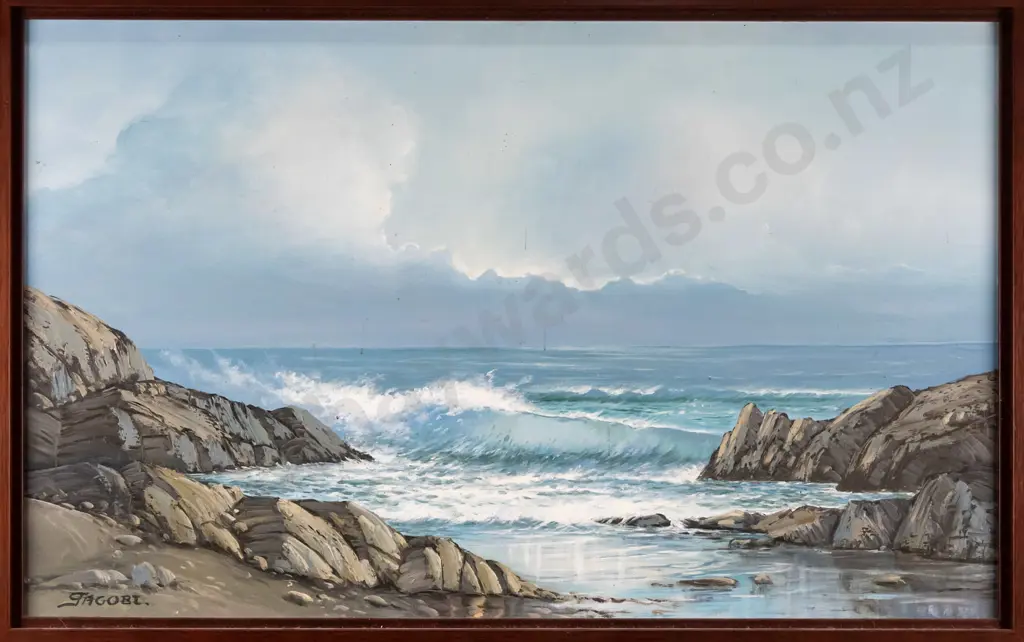 Jacobi - framed oil - coastal scene H-310 W-500 Image 1++