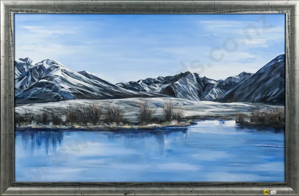 C M Wright - framed oil - lake and mountain scene H-490 W-780 Image 1++