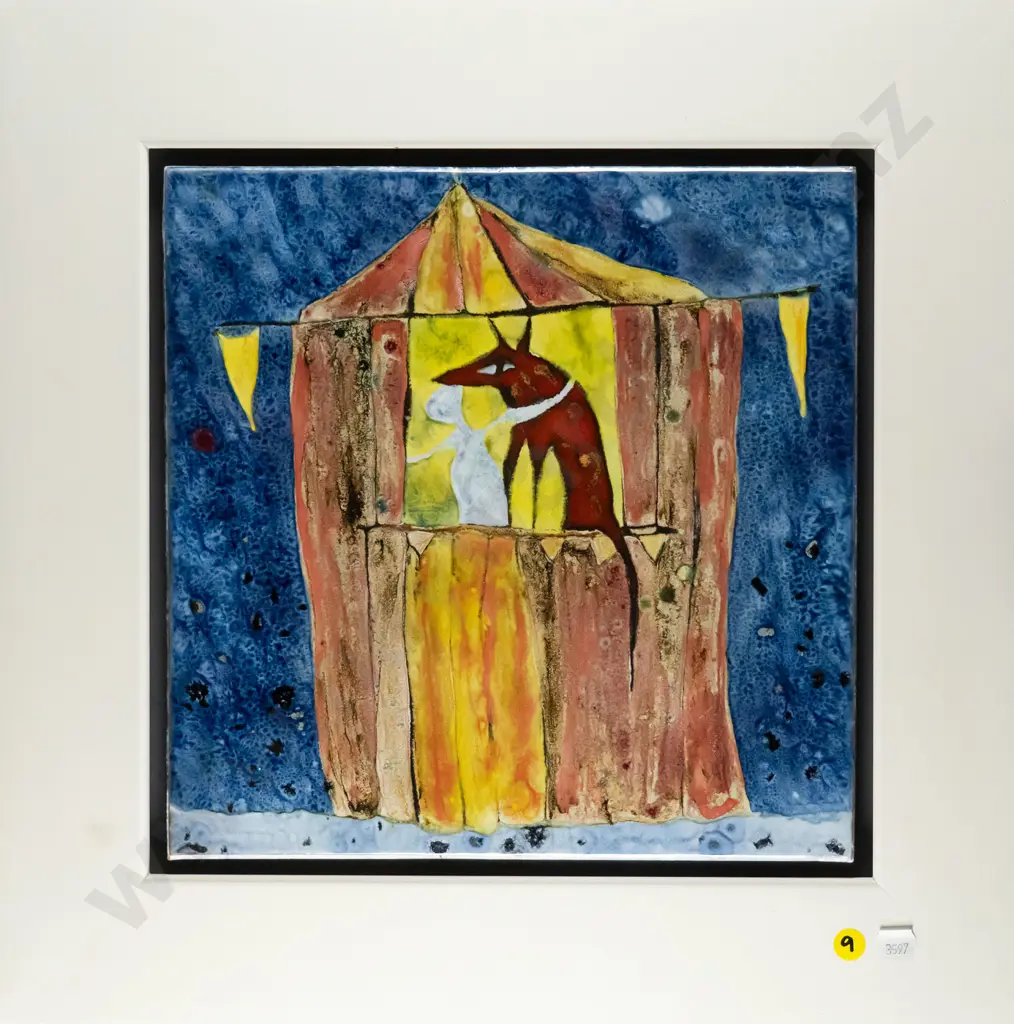 framed ceramic tile - person and dog H-300 W-300 Image 1++