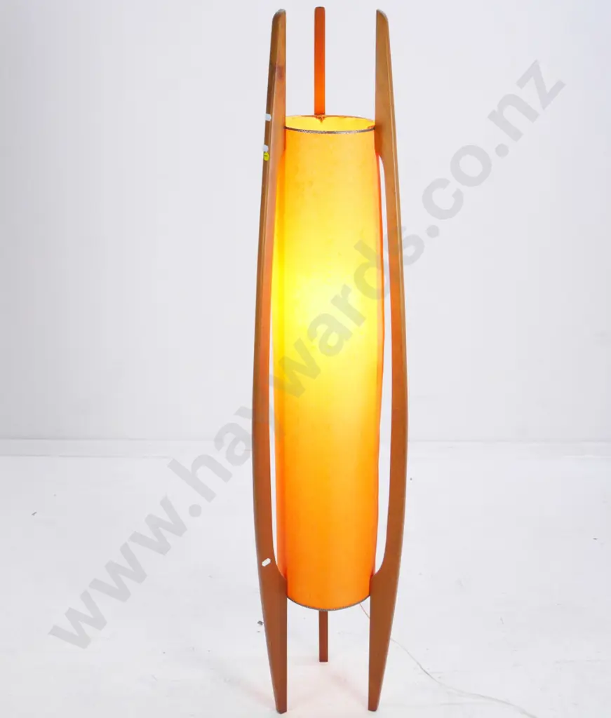 retro mahogany tripod floor lamp - some damage to shade H-1380 D-290 at widest Image 1++
