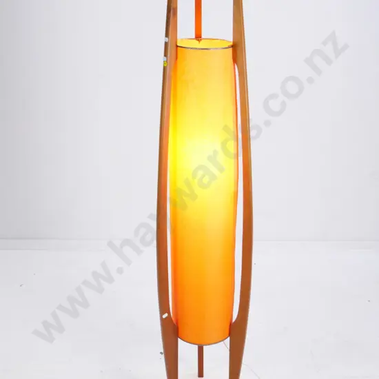 retro mahogany tripod floor lamp - some damage to shade H-1380 D-290 at widest