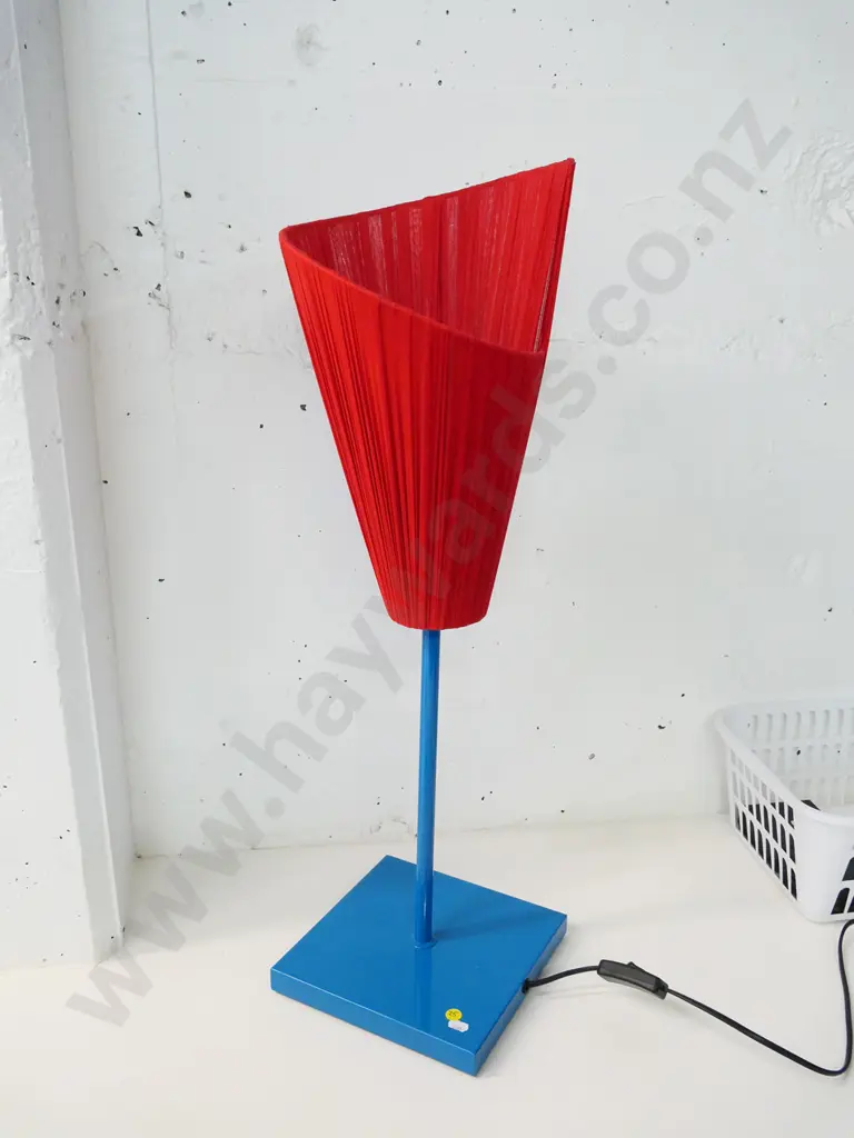 Mayfield modern retro-style lamp with blue powder-coat finished metal base, pleated red fabric shade H-720 Base 210x210 Image 1++