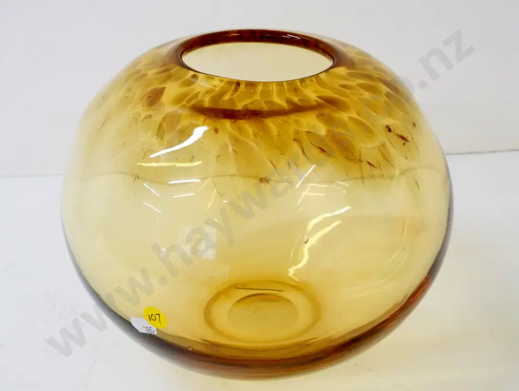 large art glass vase - mottled amber and copper colour H-240 Diameter 270 at widest Image 1++