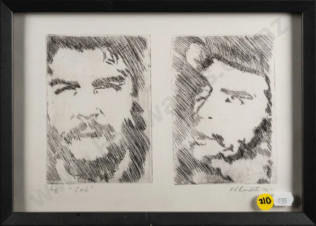 Pamela Burdett 10- framed dry point etching 2/5- "Che" H-120 W-190 Image 1++