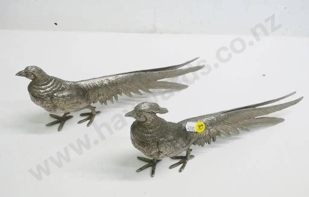 pair of cast metal decorative pheasant figures H-140 L-280 Image 1++