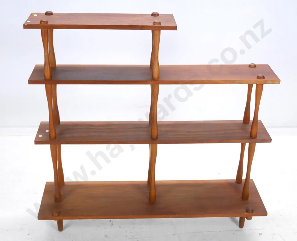 retro pine 4-tier open shelf with turned spindle supports H-990 W-1000 lower shelf D-280 Image 1++