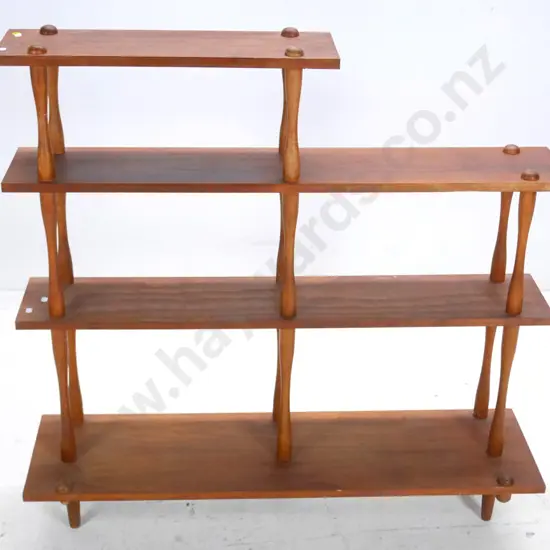 retro pine 4-tier open shelf with turned spindle supports H-990 W-1000 lower shelf D-280